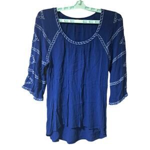 Gupio Womens Tunic 3/4 Sleeve Scoop Neck Blouse‎ Navy Blue Sz M 100% Viscose